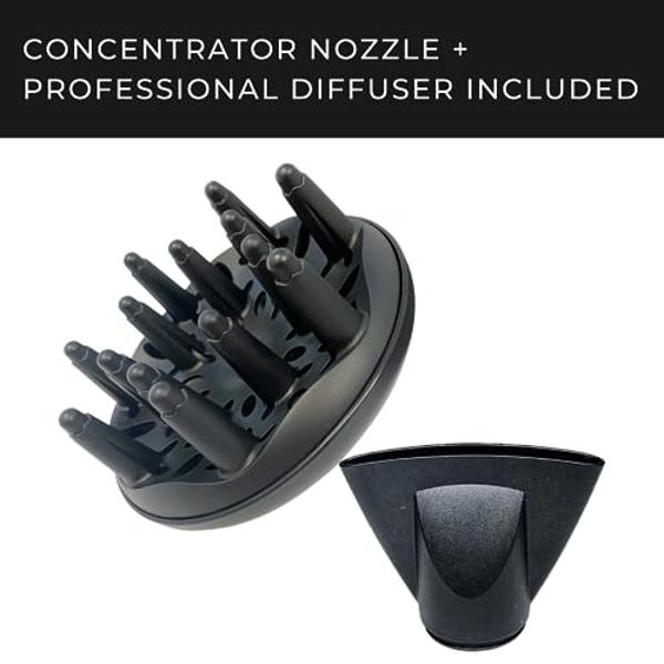 RUSK PRO Speed Titanium Hair Dryer, Ionic Generator Eliminates Frizz, Powerful AC Motor with 6 Speed and Heat Settings for Fast Styling, Plus Diffuser and Concentrator for Unique S