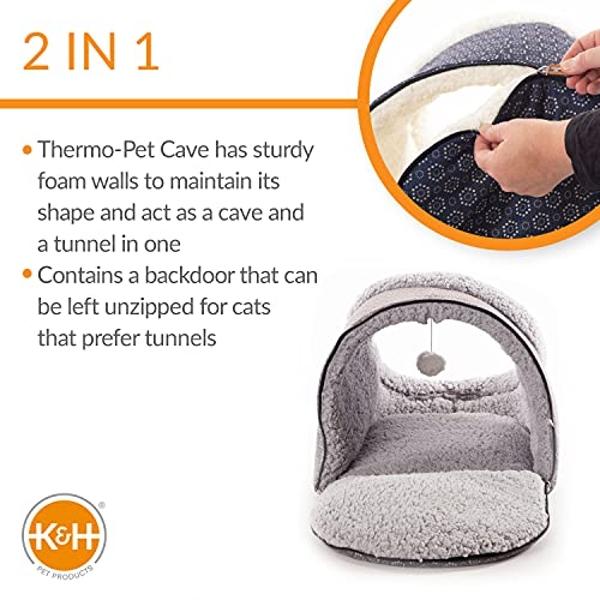 K&H Pet Products Thermo-Pet Cave Heated Cat Bed for Large Cats, Indoor Heated Pet Bed for Dogs & Cats, Covered Cave Pet Tent, Collapsible, Machine Washable, Safety Listed - 17 X 15