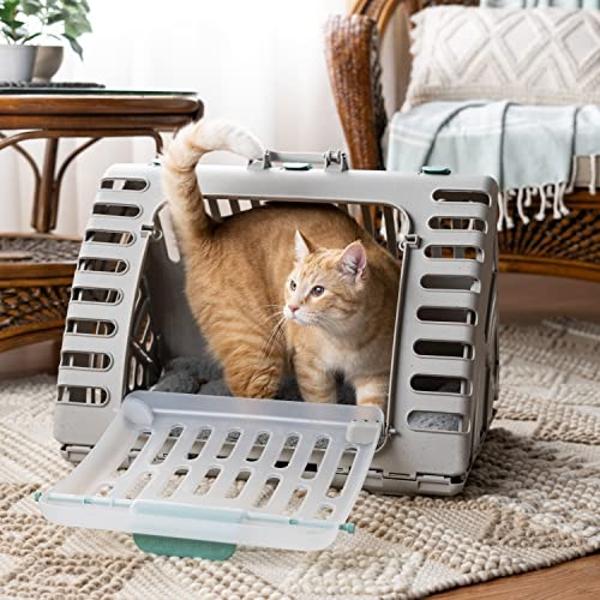 SportPet Designs Foldable Travel Cat Carrier - Front Door Plastic Collapsible Carrier Collection, Waterproof Bed