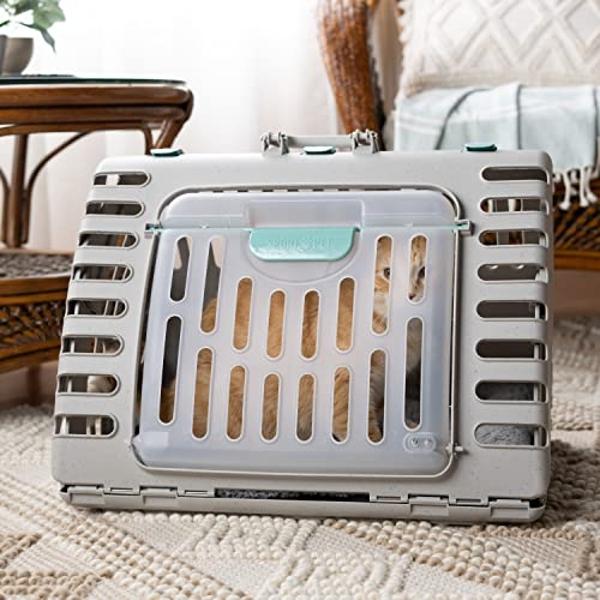 SportPet Designs Foldable Travel Cat Carrier - Front Door Plastic Collapsible Carrier Collection, Waterproof Bed