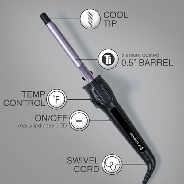 Remington Anti-Static ½-Inch Clipped Curling Iron with Titanium Protection, Fast Heat-Up, Ceramic Barrel for Tight Ringlet Curls & Natural Curl Definition, Auto Shut-Off