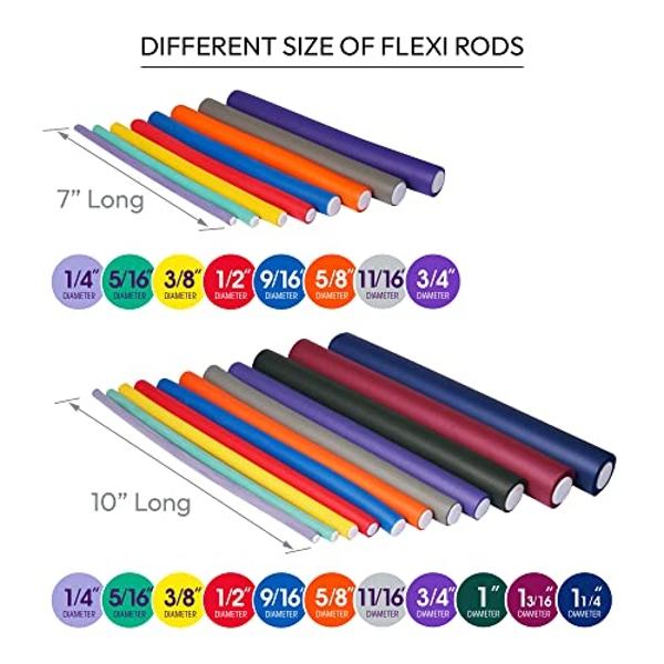 Red by Kiss Flexi Rods - Heatless Hair Curler for 90S Glamorous Bouncy Curls Beach Waves, No Slips, Sleep Styler(7" Length, 1/2" Diameter)