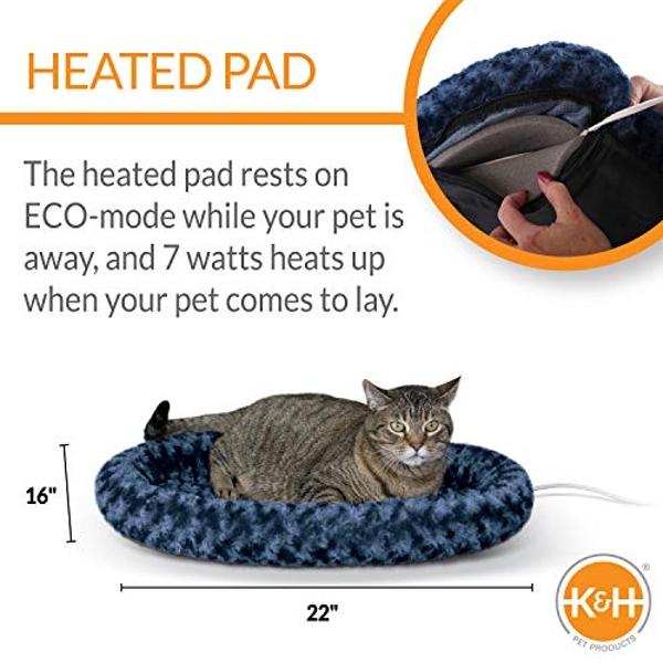 K&H Pet Products Bolster Heated Cat Bed for Indoor Cats, Thermo-Kitty Fashion Splash Orthopedic Foam Heated Pet Bed for Large Cats, Dogs, Waterproof Pet Heater, Safety Listed - Lar