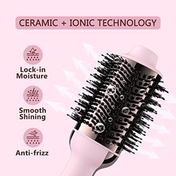 Aopant Hair Dryer Brush, 4 in 1 Styling Tools Blow Dryer with Ceramic Oval Barrel, Hot Air Brush Hair Straightener Brush for All Hair Types, Pink, Ionic Technology, 1200W, 3 Heat S