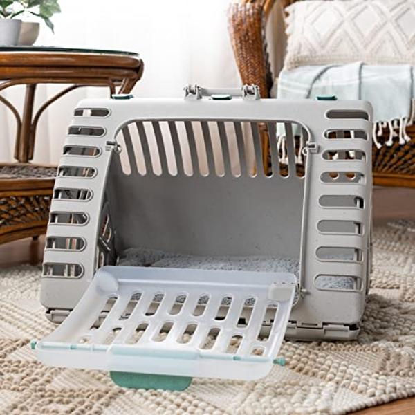 SportPet Designs Foldable Travel Cat Carrier - Front Door Plastic Collapsible Carrier Collection, Waterproof Bed