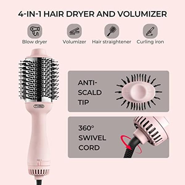 TYMO Pink Volumizer Hair Dryer Brush with Titanium Barrel, 1200W, 3 Speeds, Nylon Bristles, Ionic Technology, Salon Long-lasting Hairstyles, Hot Air Brush for Women, Designed for 1