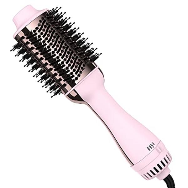 Aopant Hair Dryer Brush, 4 in 1 Styling Tools Blow Dryer with Ceramic Oval Barrel, Hot Air Brush Hair Straightener Brush for All Hair Types, Pink, Ionic Technology, 1200W, 3 Heat S