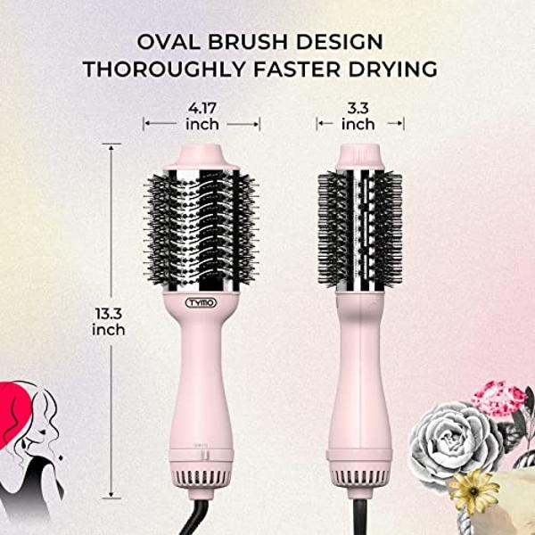 TYMO Pink Volumizer Hair Dryer Brush with Titanium Barrel, 1200W, 3 Speeds, Nylon Bristles, Ionic Technology, Salon Long-lasting Hairstyles, Hot Air Brush for Women, Designed for 1