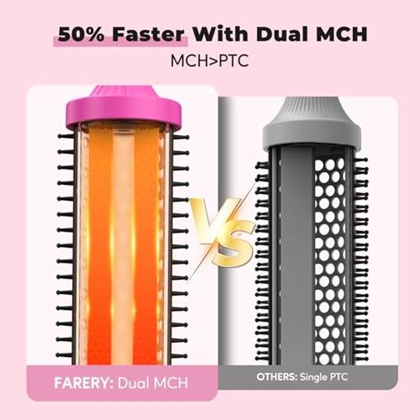 Farery 1.5-Inch Thermal Brush - Ceramic Ionic Heated Round Brush for 90's Full-Bodied Style, Volumizing, Smooth Hair & Natural Curls, Dual MCH Heating, Digital Display, 9 Temperatu