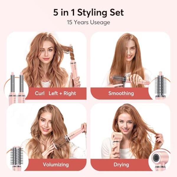 5 in 1 Hair Styler - Professional High Speed Hot Air Styler, Frizz-Free Hair Dryer Brush, No Heat Damage Air Styler Wrap - Hair Dryer, Curl, Volumize, Straighten,Gifts for Women, T