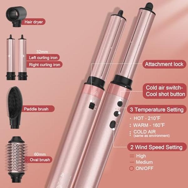Brightup Upgraded Professional Hot Air Styler – 1400W High-Speed Blow Dryer Brush with 120,000 RPM, No Heat Damage, Fast Drying for Wavy, Curly & Straight Hair, 110V, Multi-Styler 