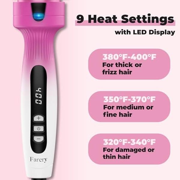 Farery 1.5-Inch Thermal Brush - Ceramic Ionic Heated Round Brush for 90's Full-Bodied Style, Volumizing, Smooth Hair & Natural Curls, Dual MCH Heating, Digital Display, 9 Temperatu