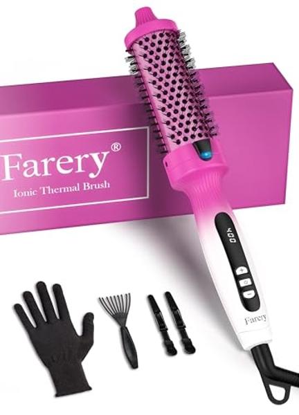 Farery 1.5-Inch Thermal Brush - Ceramic Ionic Heated Round Brush for 90's Full-Bodied Style, Volumizing, Smooth Hair & Natural Curls, Dual MCH Heating, Digital Display, 9 Temperatu