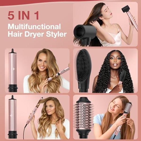 Brightup Upgraded Professional Hot Air Styler – 1400W High-Speed Blow Dryer Brush with 120,000 RPM, No Heat Damage, Fast Drying for Wavy, Curly & Straight Hair, 110V, Multi-Styler 