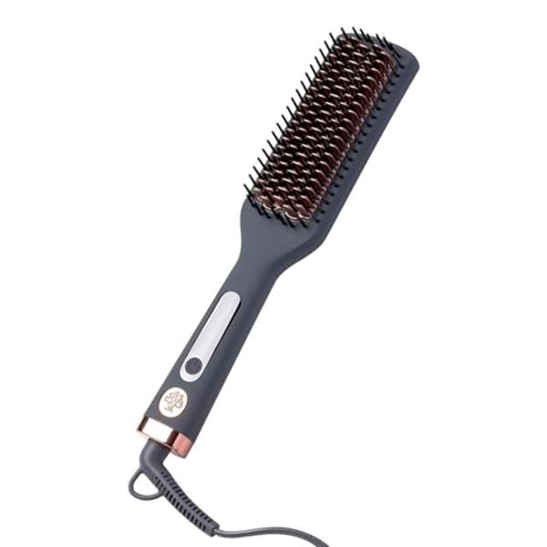 Hairitage Heated Ceramic Straightening Brush for Blowouts - Volumizing + Straightening - Anti-Frizz Blow Dry Brush for Smooth Shiny Hair - One Step Ceramic Tourmaline Hot Styling B