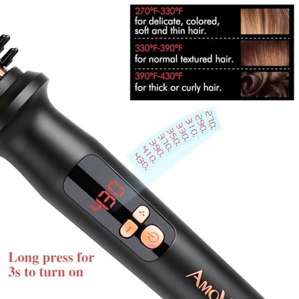 Curling Iron Brush, Ceramic Tourmaline Ionic Hair Curling Wand, Curling Brush with Barrel & Anti-Scald Bristles for All Hair Types