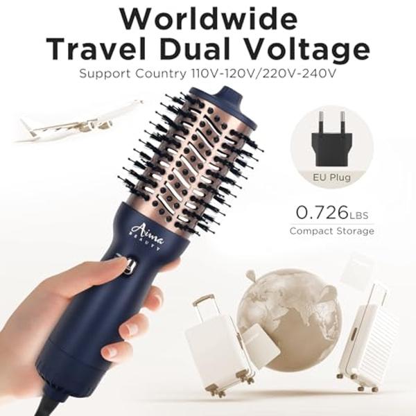 Aopant Hair Dryer Brush, 4 in 1 Styling Tools Blow Dryer with Ceramic Oval Barrel, Hot Air Brush Hair Straightener Brush for All Hair Types, Pink, Ionic Technology, 1200W, 3 Heat S