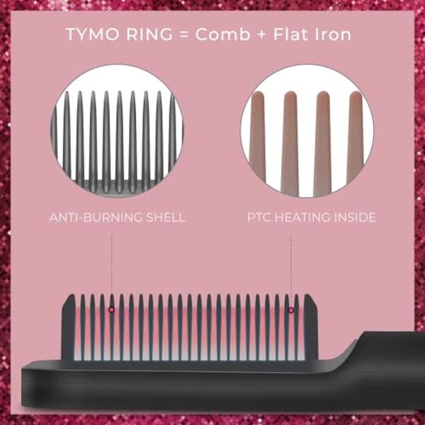 Tymo hair straightener brush - Tymo ring curly hair straightener with 20s fast heating, 5 thermostatic level hot hair straightener combs, 30 minute auto-off & 110V-240V, hair silky