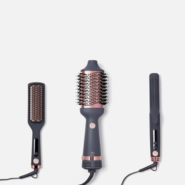 Hairitage Heated Ceramic Straightening Brush for Blowouts - Volumizing + Straightening - Anti-Frizz Blow Dry Brush for Smooth Shiny Hair - One Step Ceramic Tourmaline Hot Styling B