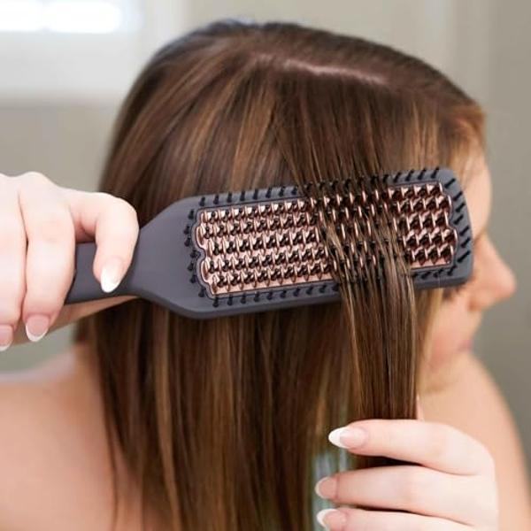 Hairitage Heated Ceramic Straightening Brush for Blowouts - Volumizing + Straightening - Anti-Frizz Blow Dry Brush for Smooth Shiny Hair - One Step Ceramic Tourmaline Hot Styling B