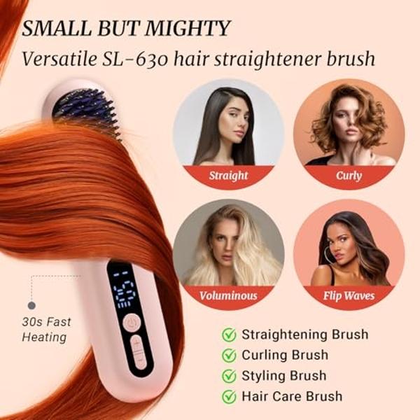 Tymo hair straightener brush - Tymo ring curly hair straightener with 20s fast heating, 5 thermostatic level hot hair straightener combs, 30 minute auto-off & 110V-240V, hair silky