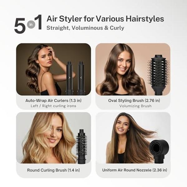 5 in 1 Hair Dryer Brush Set – Airbrush 5 in 1 Hair Styler - Hot Air Brush Styler and Dryer + Soft Microfiber Towel & Protective Gloves - Brush Hair Dryers for Women - Curl, Volumiz
