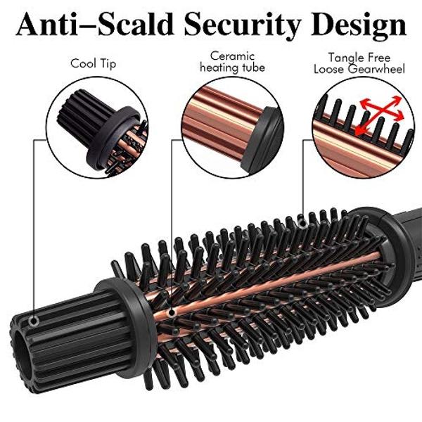 Curling Iron Brush, Ceramic Tourmaline Ionic Hair Curling Wand, Curling Brush with Barrel & Anti-Scald Bristles for All Hair Types