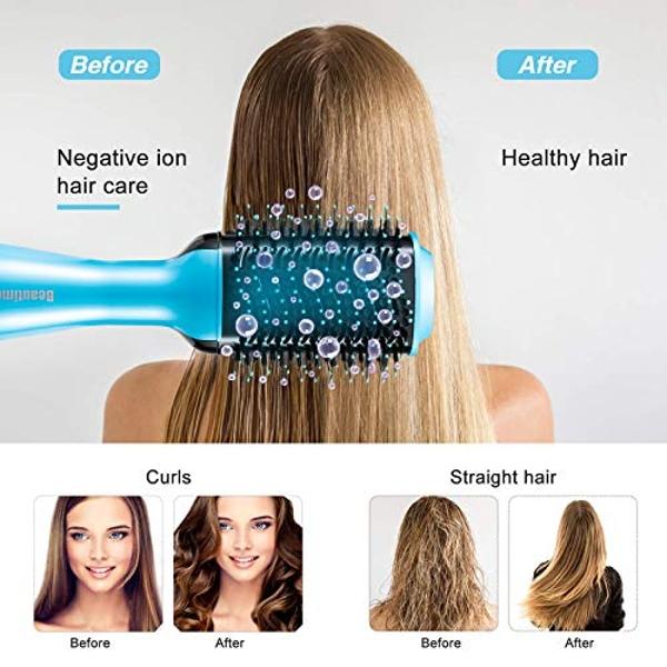 Beautimeter Hot Air Brush, 3 in 1 Hair Dryer Brush for Styling and Frizz Control, Negative Ionic Blow Hair Dryer and Volumizer, Turquoise Blue