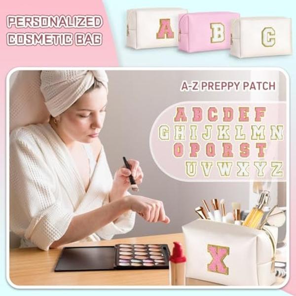 TOPEAST 2025 Graduation Gifts - Initial Makeup Bag, Birthday Gifts for 4 5 6 7 8 9 10 11 12 Year Old Girls, Personalized Preppy Toiletry Bag (White A)