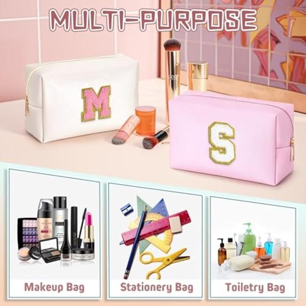 TOPEAST 2025 Graduation Gifts - Initial Makeup Bag, Birthday Gifts for 4 5 6 7 8 9 10 11 12 Year Old Girls, Personalized Preppy Toiletry Bag (White A)