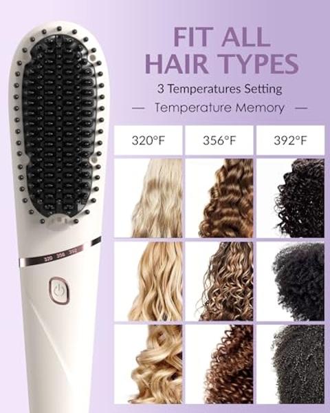 TSUYAGLA Hair Straightener Brush, Portable Ionic Hair Straighteners for Women 30s Fast Heated Negative, Straightening Comb Brush with 3 Temp Modes & 30 min Auto-Off, Function Anti-