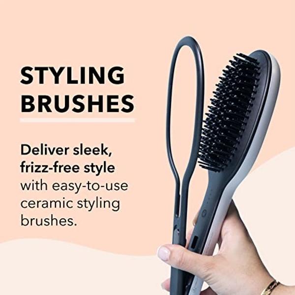 InStyler Freestyle Max 1” (White) 2-in-1 Styling Tool, Heated Round Brush with Straightening Iron - Volumize, Straighten, Wave or Curl All Hair Types with Cool Tip Ionic Bristles &