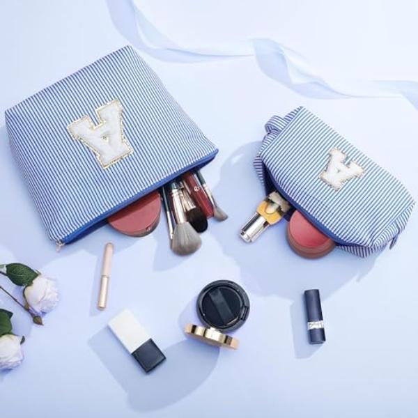 YOOLIFE Birthday Gifts for Women Teen Girls - Birthday Gifts Idea for Friend Female | Cute Blue Makeup Bag Pouch Cosmetic Bag Travel Toiletry Bag for Her Mom Girlfriend Wife Brides