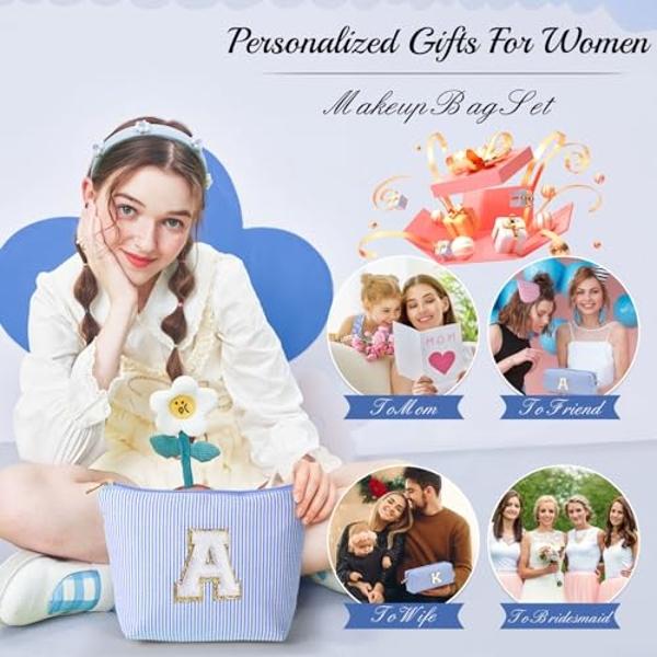 YOOLIFE Birthday Gifts for Women Teen Girls - Birthday Gifts Idea for Friend Female | Cute Blue Makeup Bag Pouch Cosmetic Bag Travel Toiletry Bag for Her Mom Girlfriend Wife Brides