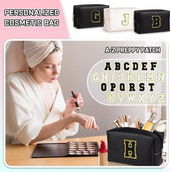 YOOLIFE Birthday Gifts for Women Mom - Christmas Gifts Idea for Her Mom Teacher | Personalized Cute Initial Makeup Bag Pouch for Women Friends Female Girlfriend Wife | Cosmetic Tra