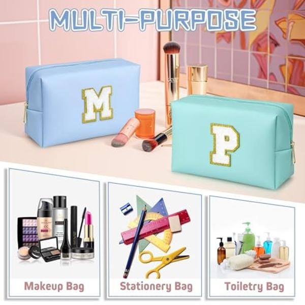 TOPEAST Birthday Gifts for Women, Small Makeup Bag Personalized Initial Cosmetic Bag Birthday Gifts for Women (Sky Blue J)