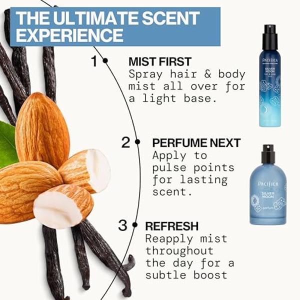 Pacifica Silver Moon Vanilla Almond Spice Perfume – Warm Gourmand Clean Fragrance for Women, 2 fl oz (Vegan & Cruelty-Free)