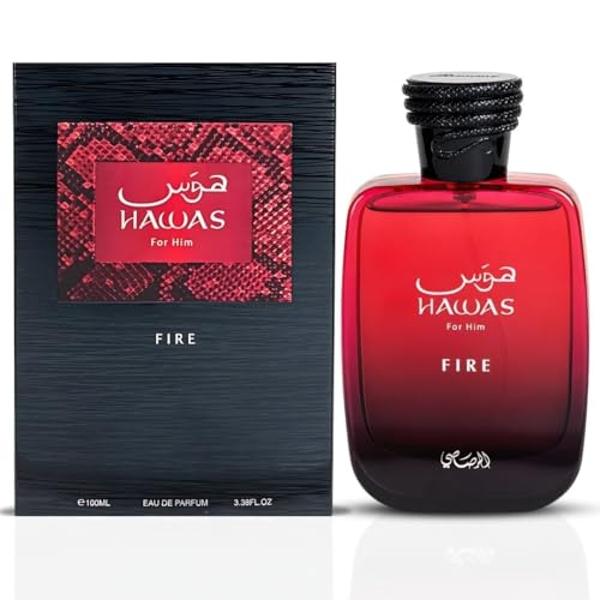 RASASI Hawas Fire Eau De Parfum Men Spray 100ML(3.4 Oz) - Bold Arabian Perfume For Men With A Fiery Essence - Indulge In A Luxurious, Long Lasting Perfume That Captures Masculine E