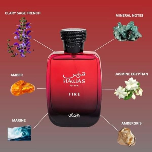 RASASI Hawas Fire Eau De Parfum Men Spray 100ML(3.4 Oz) - Bold Arabian Perfume For Men With A Fiery Essence - Indulge In A Luxurious, Long Lasting Perfume That Captures Masculine E
