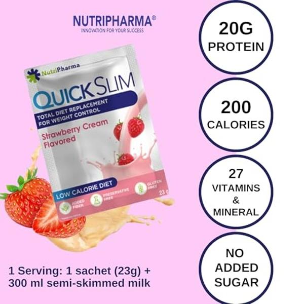 Quick Slim High Protein Weight Loss Shakes for Women & Men, Complete Meal Replacement Powder, Low Carb Diet Shakes, Intermittent Fasting, Keto, Gluten Free (1 serving, Strawberry c