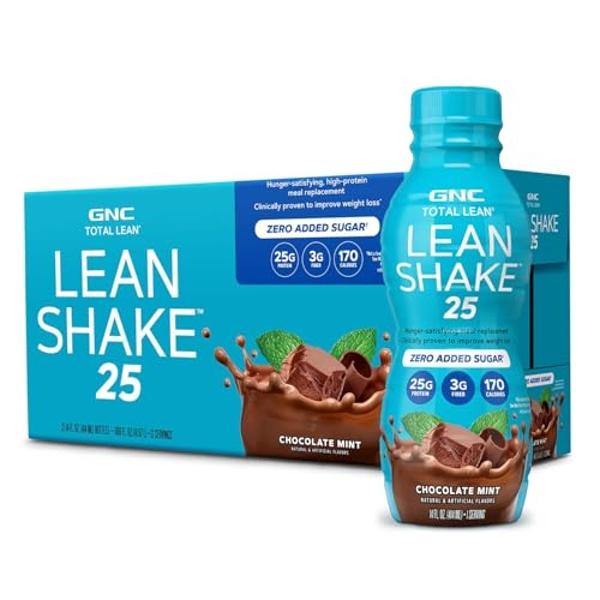 GNC Lean Shake 25 Protein Shake, Clinically Proven Weight Management, Meal Replacement, 25g Protein with Zero Added Sugar, Ready to Drink, Chocolate Mint, Pack of 12