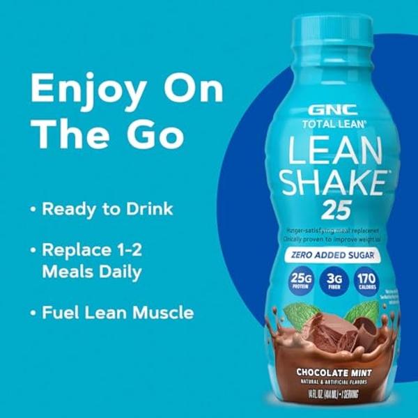 GNC Lean Shake 25 Protein Shake, Clinically Proven Weight Management, Meal Replacement, 25g Protein with Zero Added Sugar, Ready to Drink, Chocolate Mint, Pack of 12