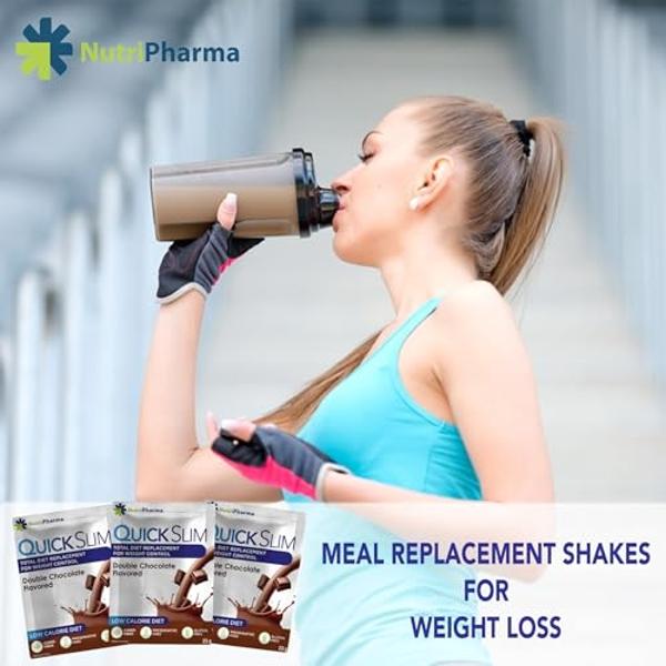 Quick Slim Meal Replacement Shake for Weight Loss, 30 Servings, 20g Protein, 27 Vitamins & Minerals, Dietary Fiber, Low Carb, Gluten Free (Double Chocolate, 30 Sachets)
