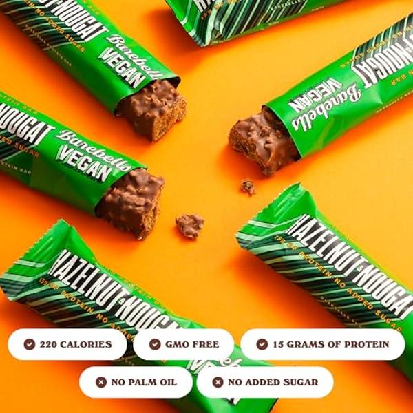 Barebells Vegan Protein Bars Hazelnut & Nougat - 12 Count, 1.9oz Bars - Features Plant Based Protein Bar with 15g of High Protein - Chocolate Protein Snacks with Only 1g of Total S