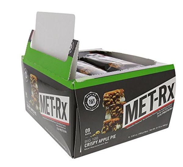 MET-Rx Big 100 Colossal Protein Bars, Crispy Apple Pie Meal Replacement Bars, 9 Count
