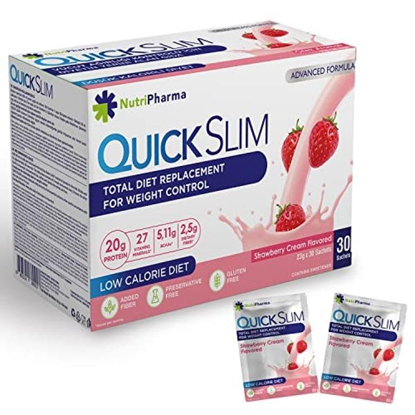 Quick Slim Meal Replacement Shake for Weight Loss, 30 Servings, Complete Meal Replacement Powder, Low Carb Diet Shakes for Women & Men, 20g Protein, 27 Vit & Min, Fiber, Gluten Fre