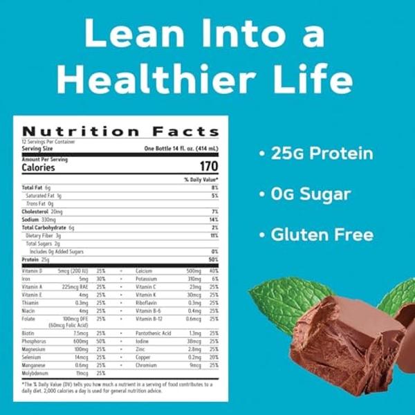 GNC Lean Shake 25 Protein Shake, Clinically Proven Weight Management, Meal Replacement, 25g Protein with Zero Added Sugar, Ready to Drink, Chocolate Mint, Pack of 12