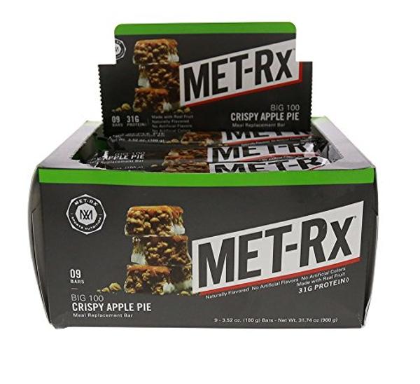 MET-Rx Big 100 Colossal Protein Bars, Crispy Apple Pie Meal Replacement Bars, 9 Count