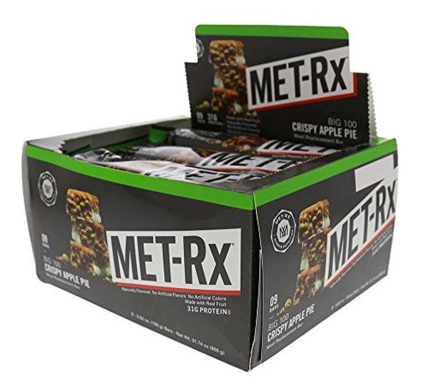 MET-Rx Big 100 Colossal Protein Bars, Crispy Apple Pie Meal Replacement Bars, 9 Count