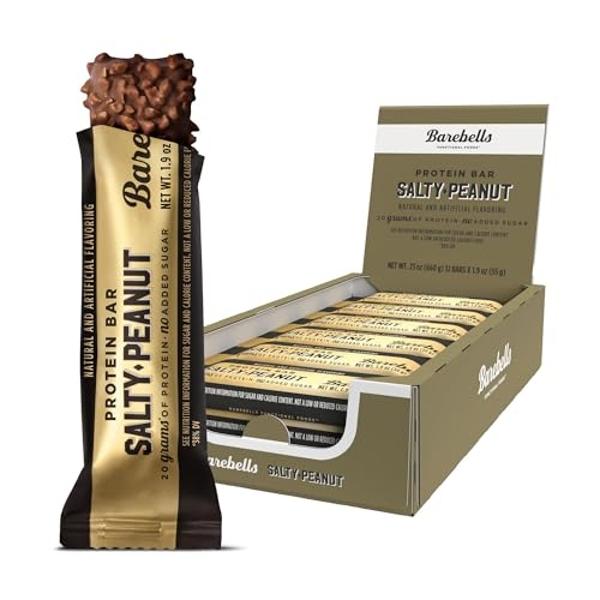 Barebells Protein Bars Salty Peanut - 12 Count, 20g High Protein Treats - Chocolate Nutrition Bar with 1g Total Sugars - On-The-Go Breakfast or Post-Workout Snack